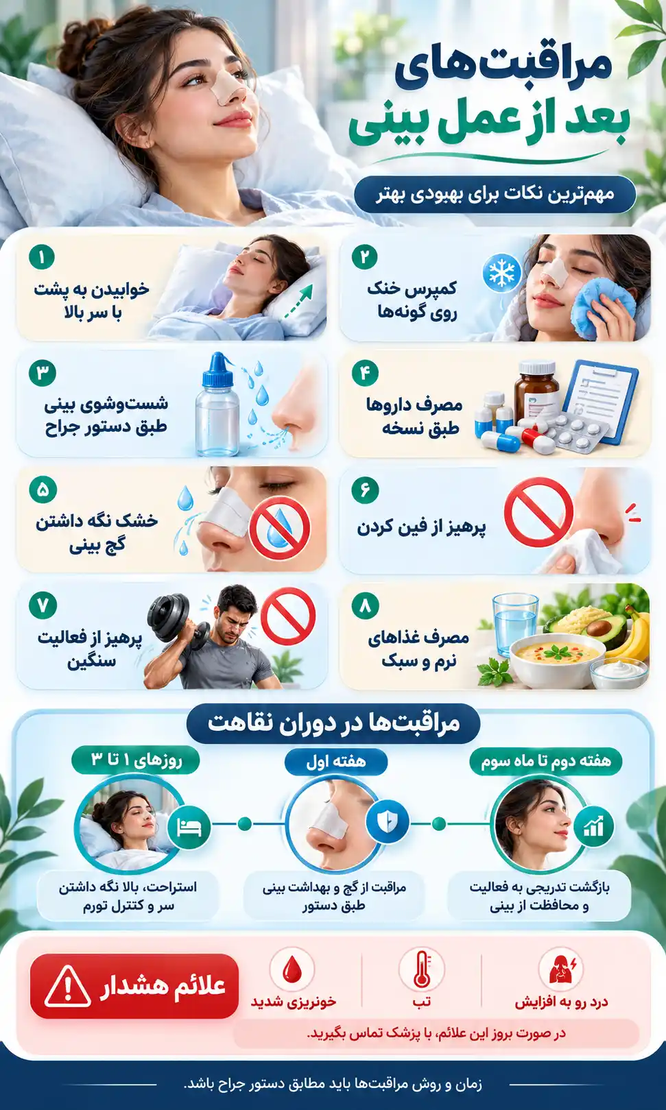 مهمترین مراقبت های بعد از عمل بینی